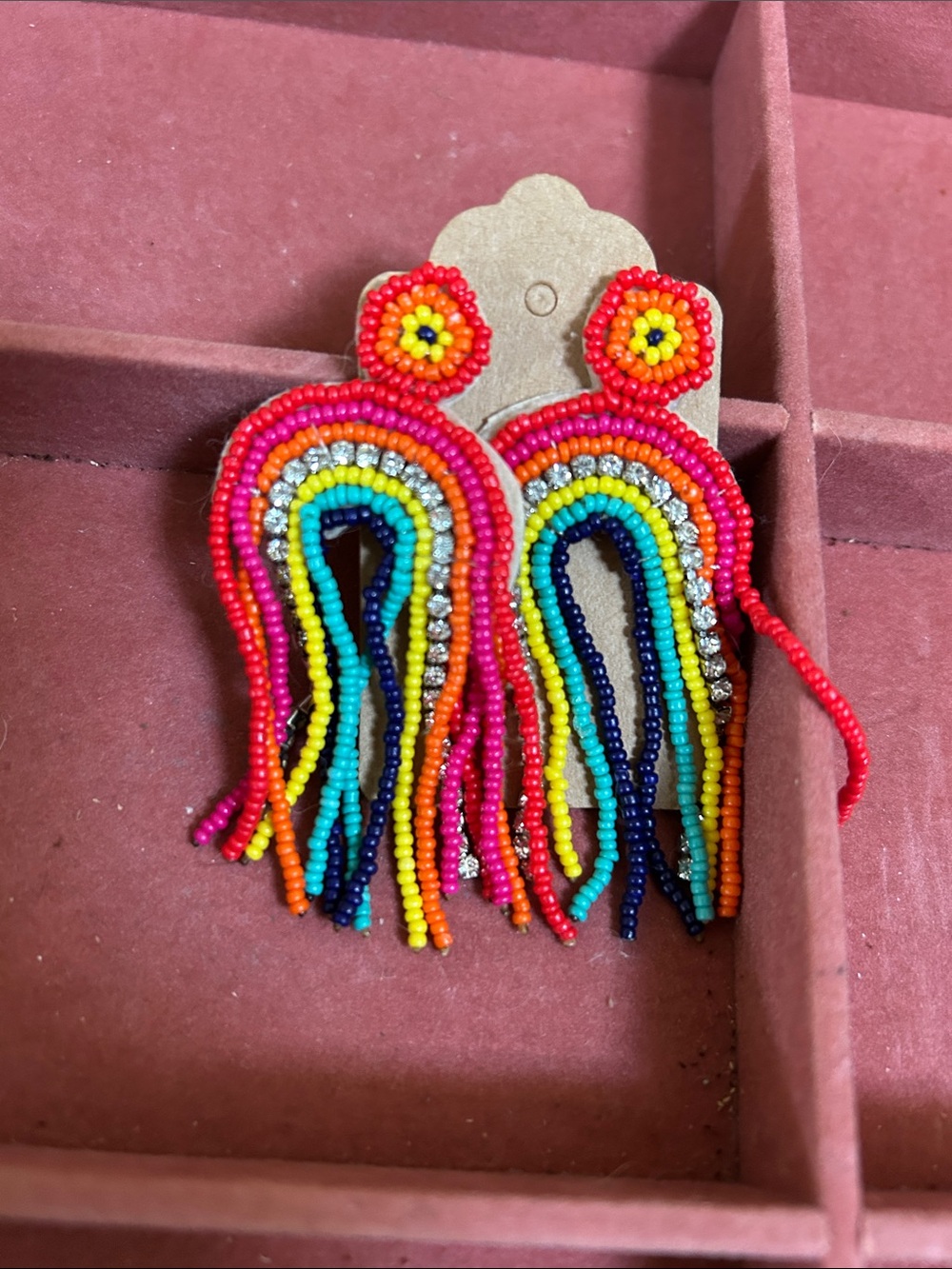 Colorful Beaded Rainbow Fringe Earrings